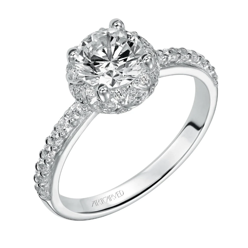 ArtCarved Bridal Artcarved Bridal Mounted With CZ Center Contemporary Halo Engagement Ring Ellen 14K White Gold