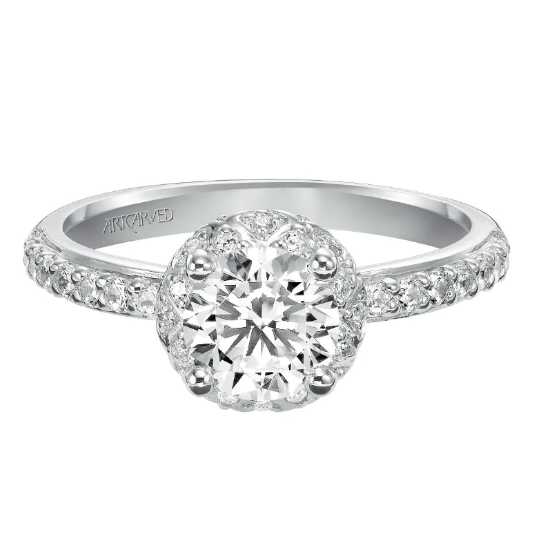 ArtCarved Bridal Artcarved Bridal Mounted With CZ Center Contemporary Halo Engagement Ring Ellen 14K White Gold - Image 2
