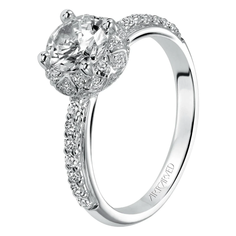 ArtCarved Bridal Artcarved Bridal Mounted With CZ Center Contemporary Halo Engagement Ring Ellen 14K White Gold - Image 4