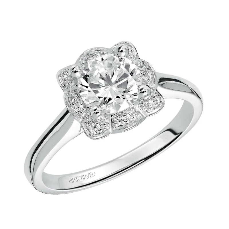 ArtCarved Bridal Artcarved Bridal Semi-Mounted With Side Stones Contemporary Halo Engagement Ring Marissa 14K White Gold