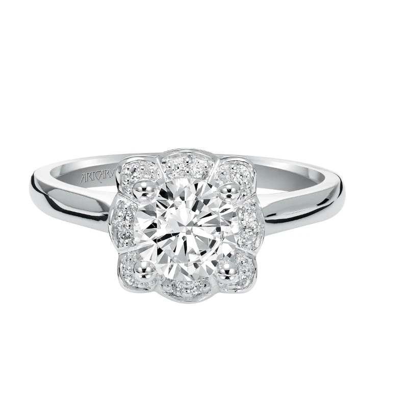 ArtCarved Bridal Artcarved Bridal Semi-Mounted With Side Stones Contemporary Halo Engagement Ring Marissa 14K White Gold - Image 2