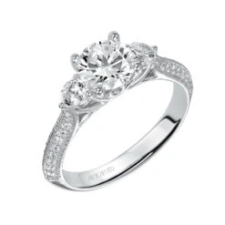 ArtCarved Bridal Artcarved Bridal Mounted With CZ Center Vintage 3-Stone Engagement Ring Bridget 14K White Gold