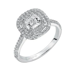 ArtCarved Bridal Artcarved Bridal Semi-Mounted With Side Stones Classic Halo Engagement Ring Tara 14K White Gold