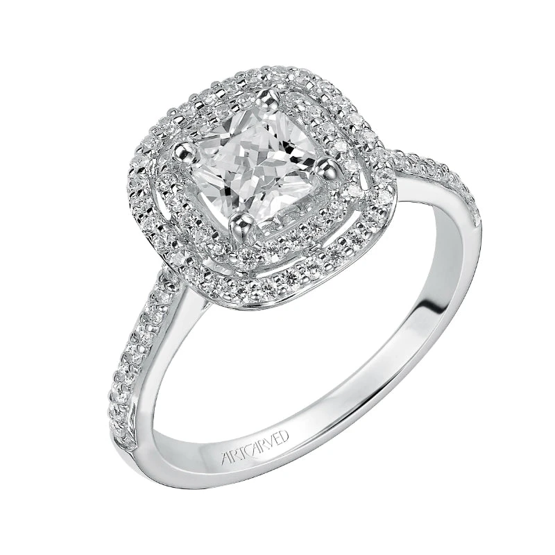 ArtCarved Bridal Artcarved Bridal Semi-Mounted With Side Stones Classic Halo Engagement Ring Tara 14K White Gold
