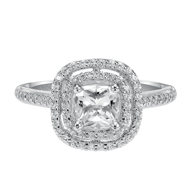 ArtCarved Bridal Artcarved Bridal Mounted With CZ Center Classic Halo Engagement Ring Tara 14K White Gold - Image 2