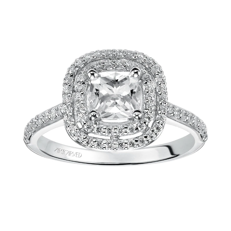 ArtCarved Bridal Artcarved Bridal Mounted With CZ Center Classic Halo Engagement Ring Tara 14K White Gold - Image 4
