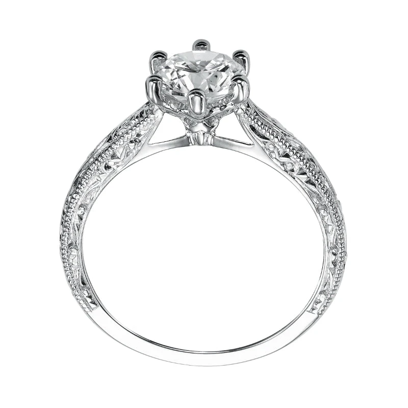 ArtCarved Bridal Artcarved Bridal Mounted With CZ Center Vintage Engraved Solitaire Engagement Ring Gretchen 14K White Gold - Image 3