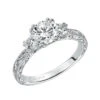 ArtCarved Bridal Artcarved Bridal Mounted With CZ Center Vintage Engraved 3-Stone Engagement Ring Anabelle 14K White Gold