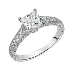 ArtCarved Bridal Artcarved Bridal Mounted With CZ Center Vintage Engagement Ring Ruth 14K White Gold
