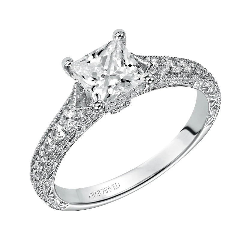 ArtCarved Bridal Artcarved Bridal Mounted With CZ Center Vintage Engagement Ring Ruth 14K White Gold