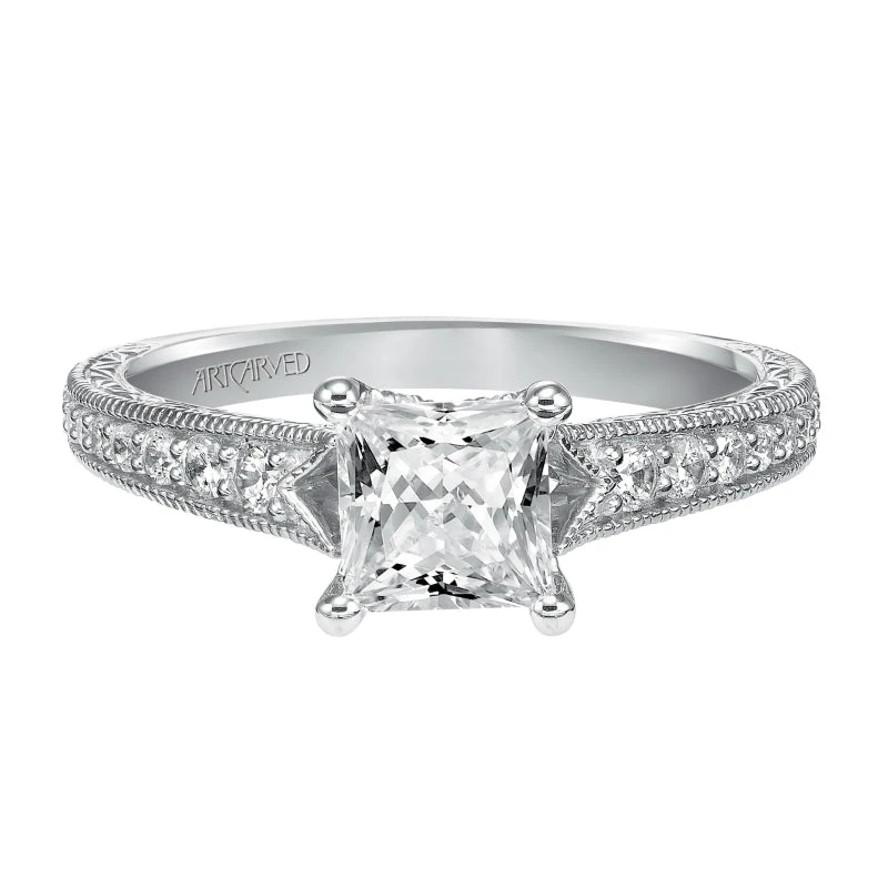ArtCarved Bridal Artcarved Bridal Mounted With CZ Center Vintage Engagement Ring Ruth 14K White Gold - Image 2