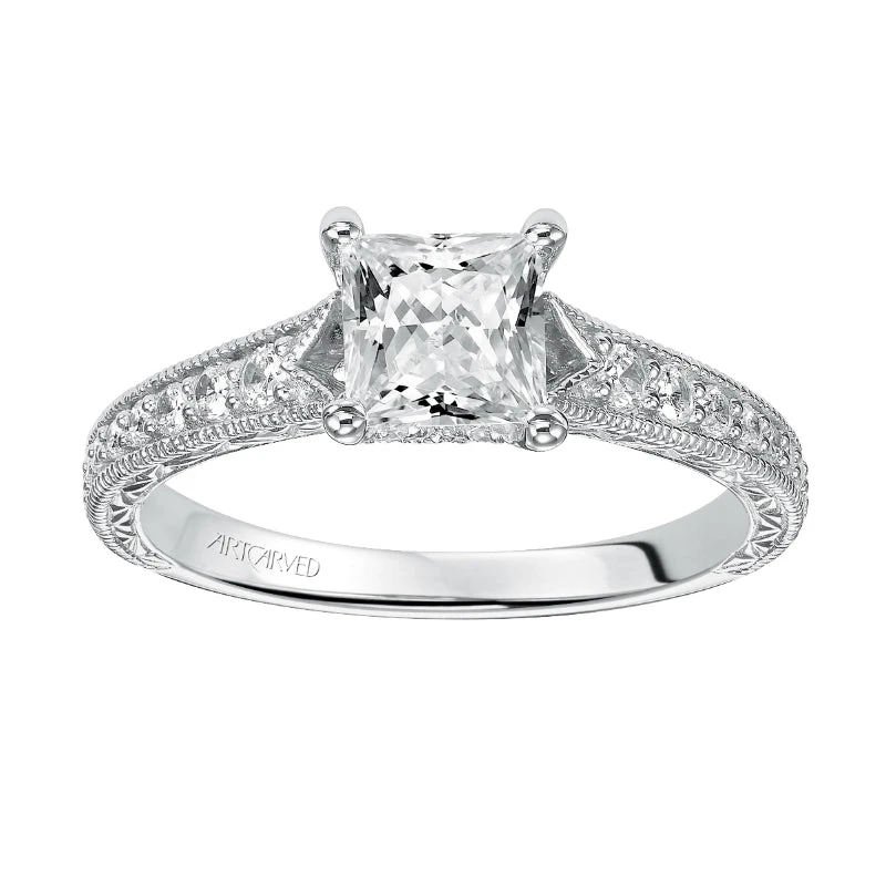 ArtCarved Bridal Artcarved Bridal Mounted With CZ Center Vintage Engagement Ring Ruth 14K White Gold - Image 4