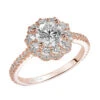 ArtCarved Bridal Artcarved Bridal Semi-Mounted With Side Stones Contemporary Floral Halo Engagement Ring Priscilla 14K Rose Gold