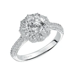 ArtCarved Bridal Artcarved Bridal Semi-Mounted With Side Stones Contemporary Halo Engagement Ring Tabitha 14K White Gold