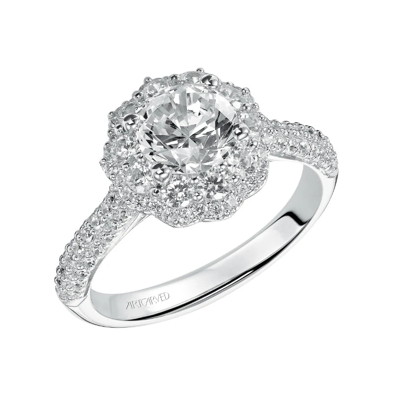 ArtCarved Bridal Artcarved Bridal Semi-Mounted With Side Stones Contemporary Halo Engagement Ring Tabitha 14K White Gold