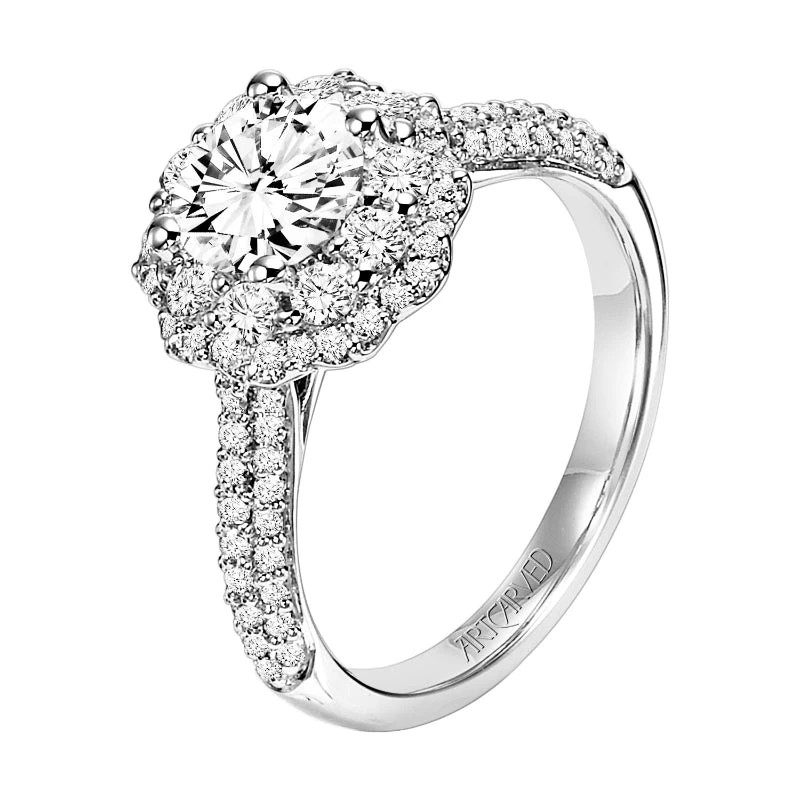 ArtCarved Bridal Artcarved Bridal Semi-Mounted With Side Stones Contemporary Halo Engagement Ring Tabitha 14K White Gold - Image 4