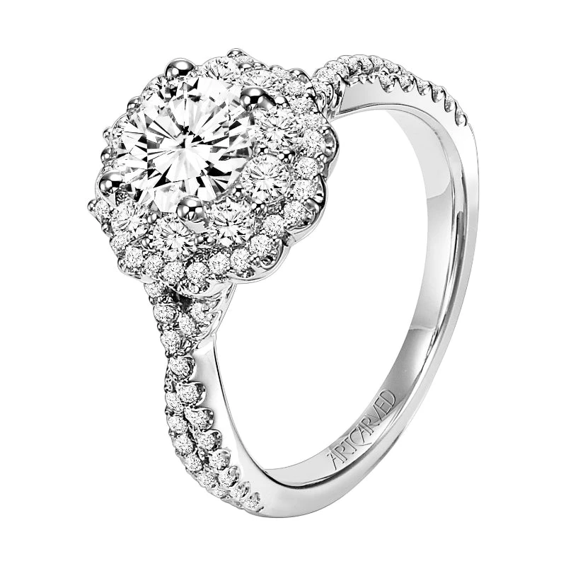 ArtCarved Bridal Artcarved Bridal Semi-Mounted With Side Stones Contemporary Floral Halo Engagement Ring Natasha 14K White Gold - Image 4