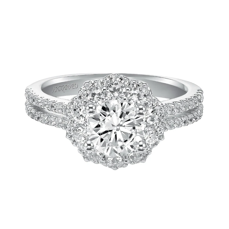 ArtCarved Bridal Artcarved Bridal Mounted With CZ Center Contemporary Halo Engagement Ring Jacqueline 14K White Gold - Image 2