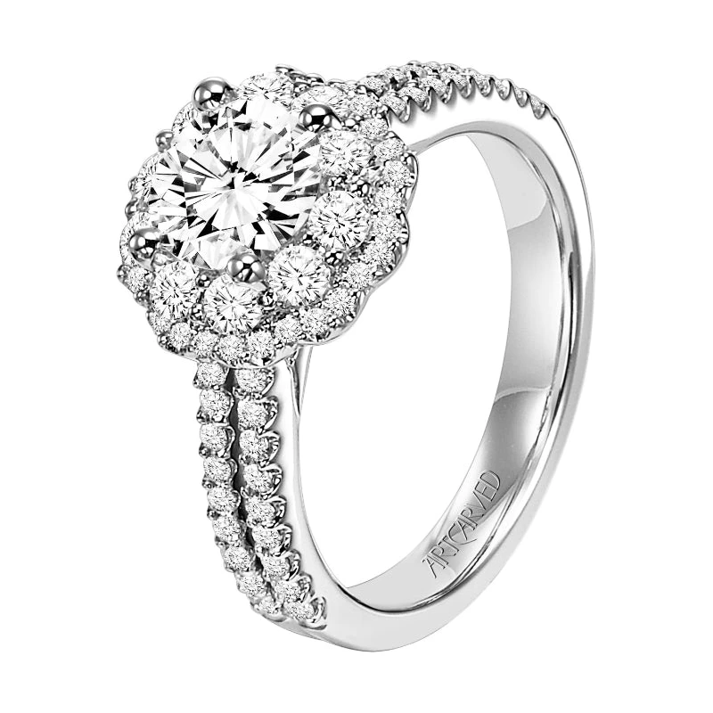 ArtCarved Bridal Artcarved Bridal Mounted With CZ Center Contemporary Halo Engagement Ring Jacqueline 14K White Gold - Image 4
