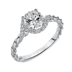 ArtCarved Bridal Artcarved Bridal Mounted With CZ Center Contemporary Rope Halo Engagement Ring Jolie 14K White Gold
