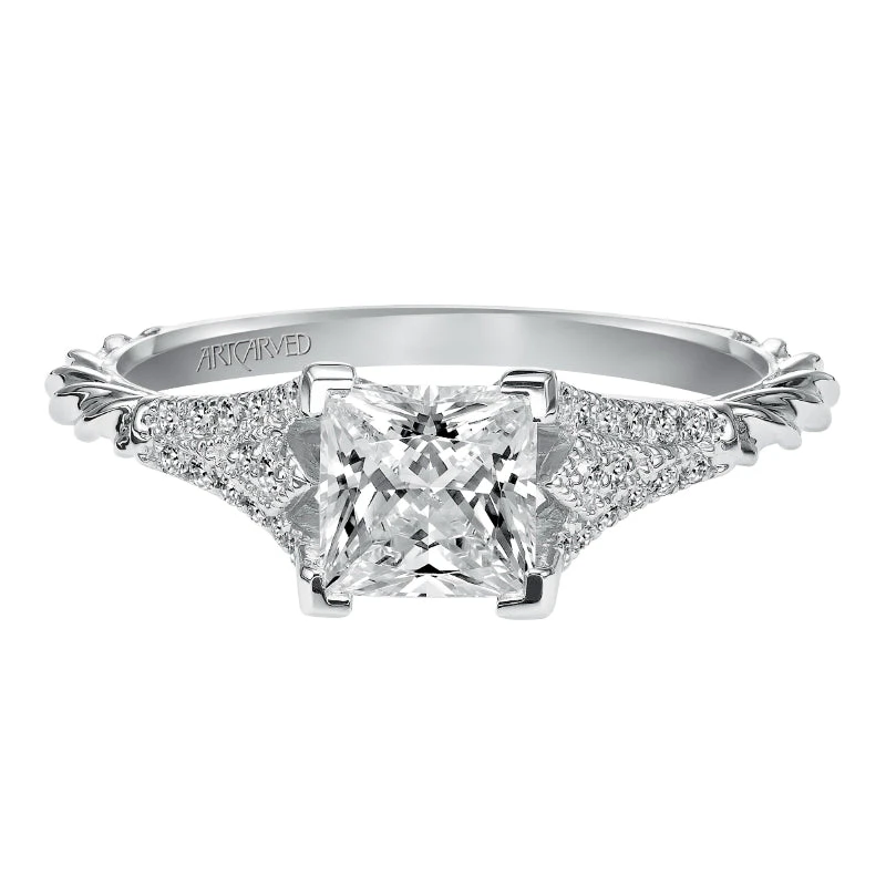 ArtCarved Bridal Artcarved Bridal Semi-Mounted With Side Stones Contemporary Engagement Ring Regina 14K White Gold - Image 2