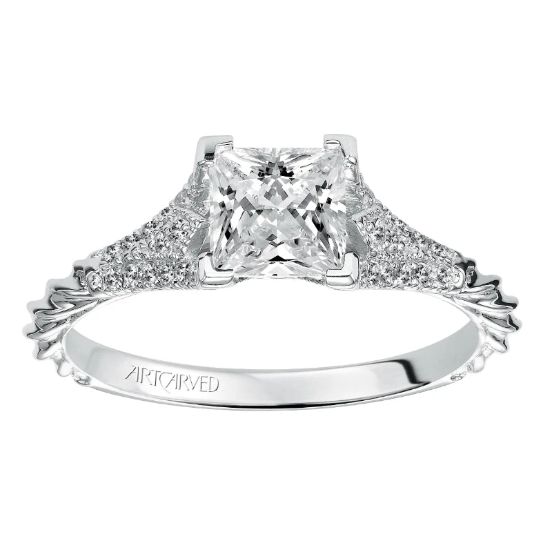 ArtCarved Bridal Artcarved Bridal Mounted With CZ Center Contemporary Engagement Ring Regina 14K White Gold - Image 4
