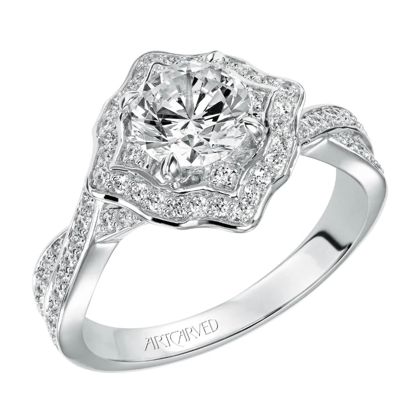 ArtCarved Bridal Artcarved Bridal Semi-Mounted With Side Stones Vintage Halo Engagement Ring Lucia 14K White Gold