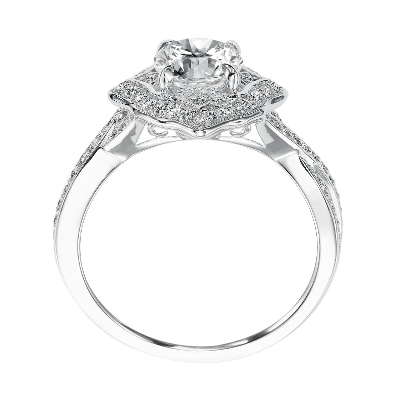 ArtCarved Bridal Artcarved Bridal Semi-Mounted With Side Stones Vintage Halo Engagement Ring Lucia 14K White Gold - Image 3