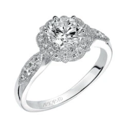ArtCarved Bridal Artcarved Bridal Semi-Mounted With Side Stones Vintage Halo Engagement Ring Francesca 14K White Gold