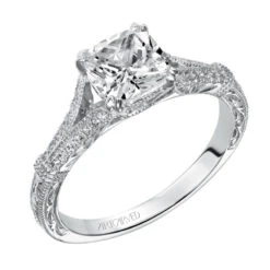ArtCarved Bridal Artcarved Bridal Mounted With CZ Center Vintage Engraved Diamond Engagement Ring Angelina 14K White Gold