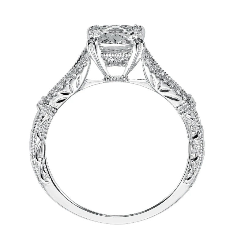 ArtCarved Bridal Artcarved Bridal Semi-Mounted With Side Stones Vintage Engraved Diamond Engagement Ring Angelina 14K White Gold - Image 3