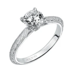ArtCarved Bridal Artcarved Bridal Mounted With CZ Center Vintage Engraved Solitaire Engagement Ring Imani 14K White Gold