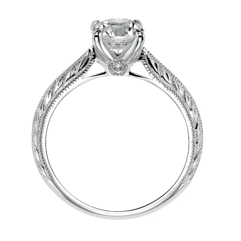 ArtCarved Bridal Artcarved Bridal Semi-Mounted With Side Stones Vintage Engraved Solitaire Engagement Ring Imani 14K White Gold - Image 3
