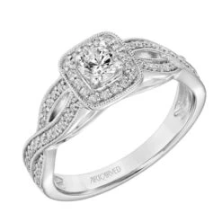 ArtCarved Bridal Artcarved Bridal Mounted Mined Live Center Vintage One Love Engagement Ring Lizbeth 18K White Gold