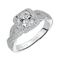 ArtCarved Bridal Artcarved Bridal Semi-Mounted With Side Stones Vintage One Love Engagement Ring Lizbeth 14K White Gold