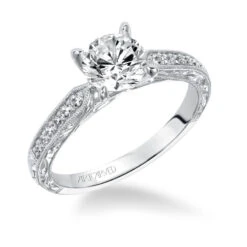 ArtCarved Bridal Artcarved Bridal Mounted With CZ Center Vintage Engagement Ring Julie 14K White Gold