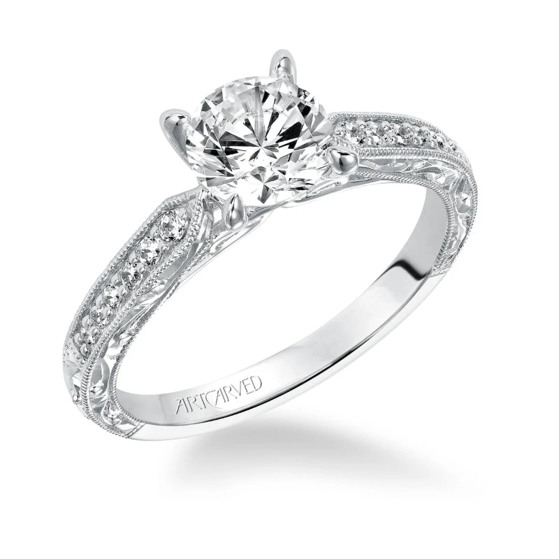 ArtCarved Bridal Artcarved Bridal Mounted With CZ Center Vintage Engagement Ring Julie 14K White Gold
