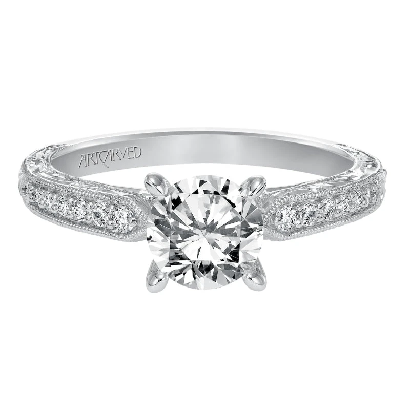 ArtCarved Bridal Artcarved Bridal Mounted With CZ Center Vintage Engagement Ring Julie 14K White Gold - Image 2