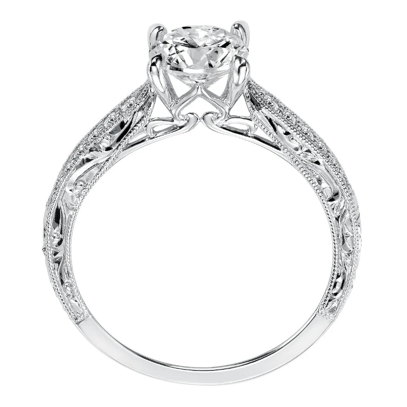 ArtCarved Bridal Artcarved Bridal Mounted With CZ Center Vintage Engagement Ring Julie 14K White Gold - Image 3