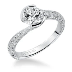 ArtCarved Bridal Artcarved Bridal Mounted With CZ Center Vintage Engraved Diamond Engagement Ring Rima 14K White Gold