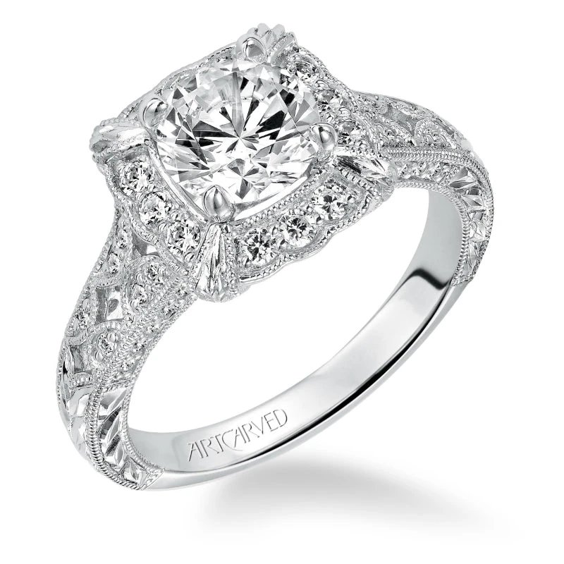 ArtCarved Bridal Artcarved Bridal Mounted With CZ Center Vintage Engraved Diamond Engagement Ring Alura 14K White Gold