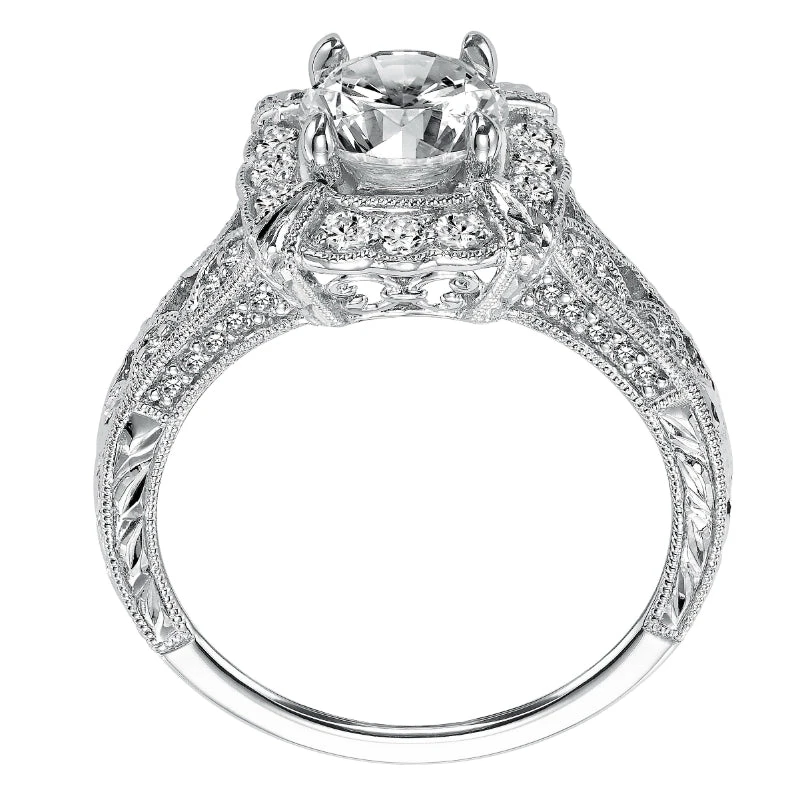 ArtCarved Bridal Artcarved Bridal Semi-Mounted With Side Stones Vintage Engraved Diamond Engagement Ring Alura 14K White Gold - Image 3
