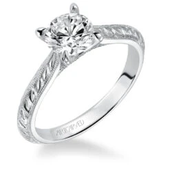 ArtCarved Bridal Artcarved Bridal Mounted With CZ Center Vintage Engraved Solitaire Engagement Ring Cherry 18K White Gold