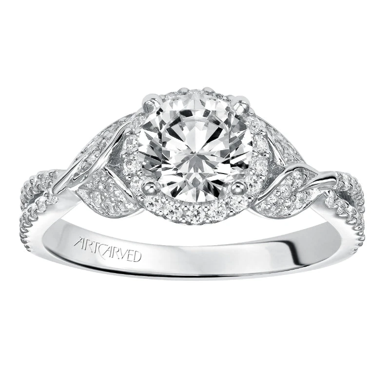ArtCarved Bridal Artcarved Bridal Semi-Mounted With Side Stones Contemporary Engagement Ring Olga 14K White Gold - Image 4