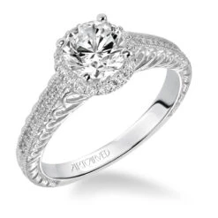 ArtCarved Bridal Artcarved Bridal Mounted With CZ Center Vintage Filigree Halo Engagement Ring Roseanne 14K White Gold