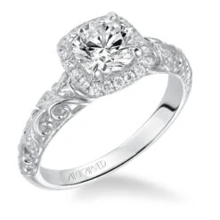 ArtCarved Bridal Artcarved Bridal Mounted With CZ Center Vintage Filigree Halo Engagement Ring Piper 14K White Gold