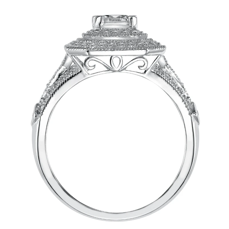 ArtCarved Bridal Artcarved Bridal Mounted With CZ Center Vintage Milgrain Halo Engagement Ring Selma 14K White Gold - Image 3