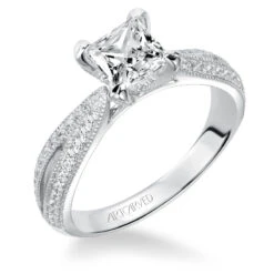 ArtCarved Bridal Artcarved Bridal Mounted With CZ Center Vintage Milgrain Diamond Engagement Ring Sinclair 14K White Gold