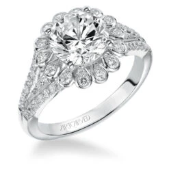 ArtCarved Bridal Artcarved Bridal Mounted With CZ Center Contemporary Bezel Halo Engagement Ring Irina 14K White Gold