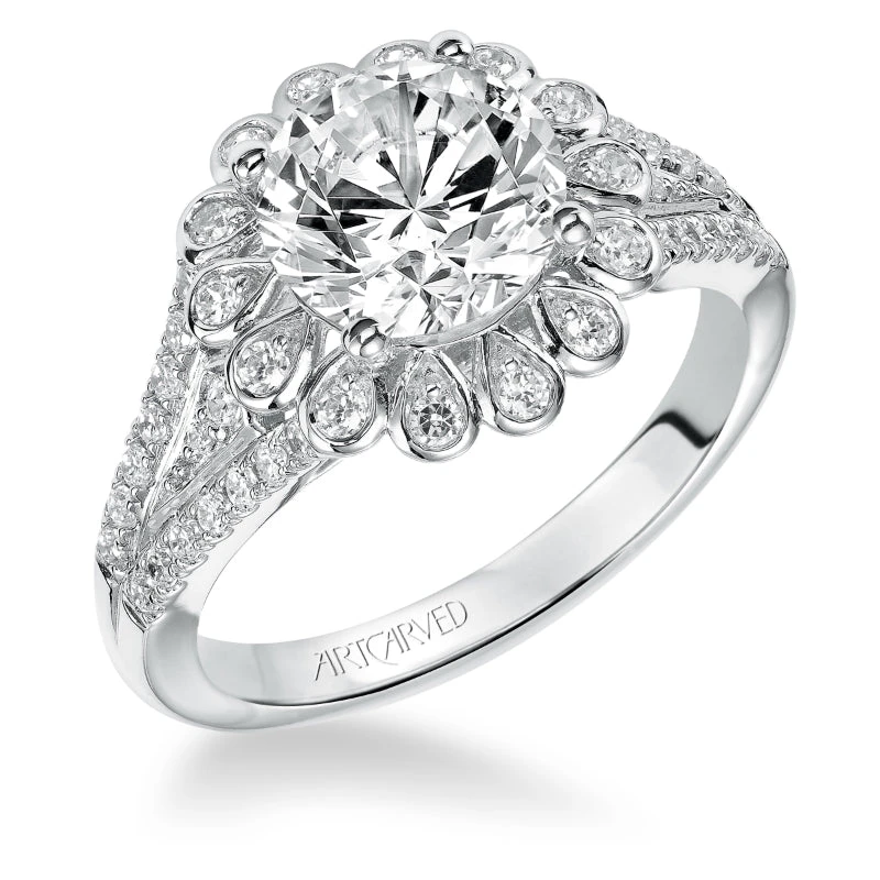 ArtCarved Bridal Artcarved Bridal Mounted With CZ Center Contemporary Bezel Halo Engagement Ring Irina 14K White Gold
